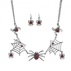Spiders Theme High Fashion Short Costume Necklace and Earrings Set