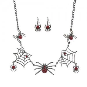 Spiders Theme High Fashion Short Costume Necklace and Earrings Set