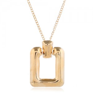 Glossy Square Pendant Unique Fashion Alloy Costume Necklace - Golden