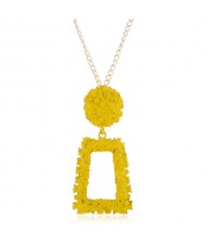 Coarse Texture Floral Geometric Design Pendant High Fashion Statement Necklace - Yellow