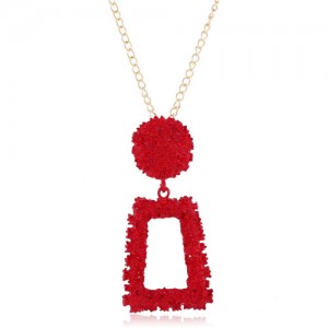 Coarse Texture Floral Geometric Design Pendant High Fashion Statement Necklace - Red