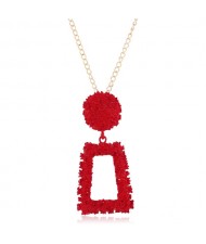 Coarse Texture Floral Geometric Design Pendant High Fashion Statement Necklace - Red