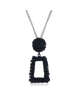 Coarse Texture Floral Geometric Design Pendant High Fashion Statement Necklace - Black