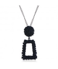 Coarse Texture Floral Geometric Design Pendant High Fashion Statement Necklace - Black