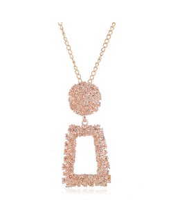 Coarse Texture Floral Geometric Design Pendant High Fashion Statement Necklace - Rose Gold