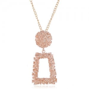 Coarse Texture Floral Geometric Design Pendant High Fashion Statement Necklace - Rose Gold