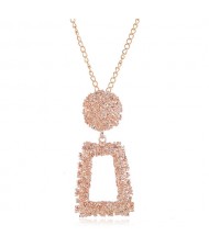 Coarse Texture Floral Geometric Design Pendant High Fashion Statement Necklace - Rose Gold