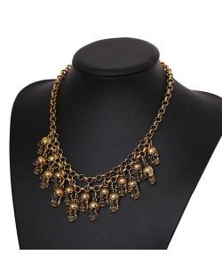 Punk Fashion Skulls Pendant Chunky Fashion Statement Necklace - Golden