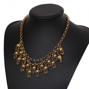 Punk Fashion Skulls Pendant Chunky Fashion Statement Necklace - Golden