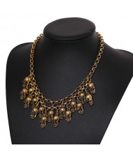 Punk Fashion Skulls Pendant Chunky Fashion Statement Necklace - Golden