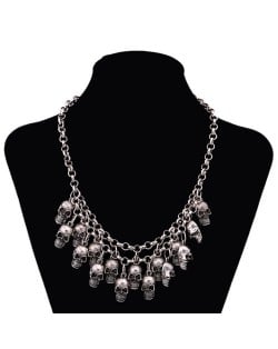 Punk Fashion Skulls Pendant Chunky Fashion Statement Necklace - Silver