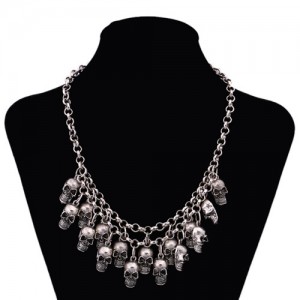 Punk Fashion Skulls Pendant Chunky Fashion Statement Necklace - Silver