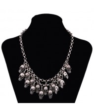 Punk Fashion Skulls Pendant Chunky Fashion Statement Necklace - Silver