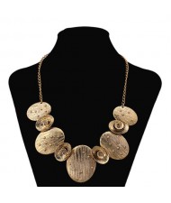 Hollow Round Flowers Combo Pendants Design Chunky Fashion Statement Necklace - Pink