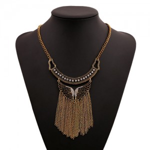 Vintage Wings Design Tassel Chunky Fashion Statement Necklace
