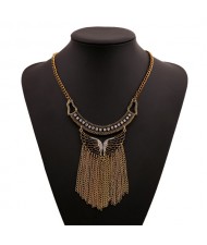 Vintage Wings Design Tassel Chunky Fashion Statement Necklace