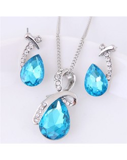 Angel Tears Shining Design Glass Necklace and Earrings Set - Sky Blue