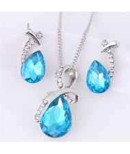 Angel Tears Shining Design Glass Necklace and Earrings Set - Sky Blue