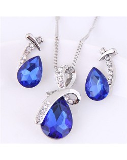 Angel Tears Shining Design Glass Necklace and Earrings Set - Blue