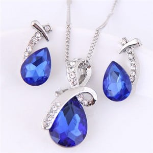 Angel Tears Shining Design Glass Necklace and Earrings Set - Blue