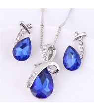 Angel Tears Shining Design Glass Necklace and Earrings Set - Blue