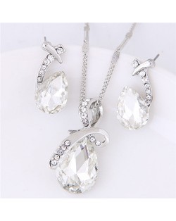 Angel Tears Shining Design Glass Necklace and Earrings Set - White