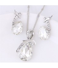 Angel Tears Shining Design Glass Necklace and Earrings Set - White