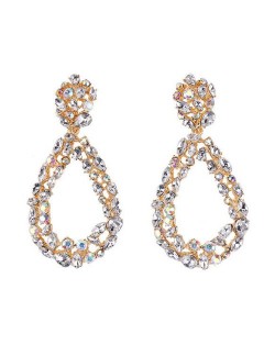 Rhinestone Embellished Hollow Waterdrop Design High Fashion Women Costume Earrings