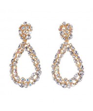 Rhinestone Embellished Hollow Waterdrop Design High Fashion Women Costume Earrings