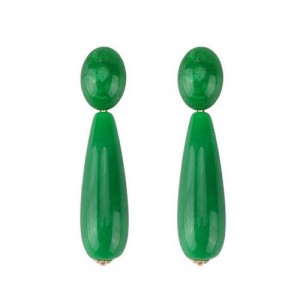 Green Stone Luxurious Style Fashion Costume Earrings