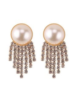 Shining Tassel Pearl Fashion Women Statement Earrings - Golden