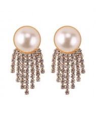 Shining Tassel Pearl Fashion Women Statement Earrings - Golden