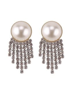 Shining Tassel Pearl Fashion Women Statement Earrings - Silver