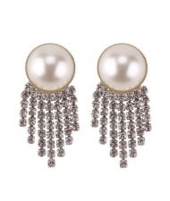 Shining Tassel Pearl Fashion Women Statement Earrings - Silver