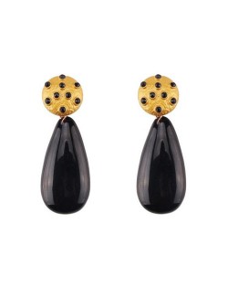 Rhinestone Inlaid Resin Waterdrop High Fashion Women Costume Earrings - Black