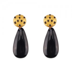 Rhinestone Inlaid Resin Waterdrop High Fashion Women Costume Earrings - Black
