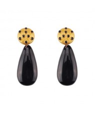 Rhinestone Inlaid Resin Waterdrop High Fashion Women Costume Earrings - Black