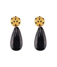 Rhinestone Inlaid Resin Waterdrop High Fashion Women Costume Earrings - Black