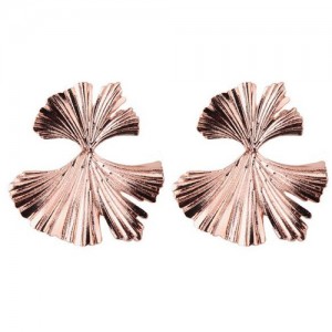 Ginkgo Leaf High Fashion Women Costume Earrings - Rose Gold