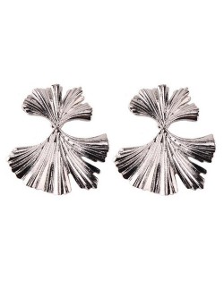 Ginkgo Leaf High Fashion Women Costume Earrings - Silver