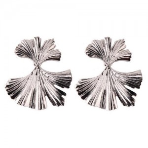 Ginkgo Leaf High Fashion Women Costume Earrings - Silver