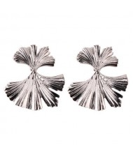 Ginkgo Leaf High Fashion Women Costume Earrings - Silver