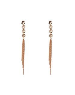 Rhinestone Embellished Long Tassel Alloy Fashion Earrings
