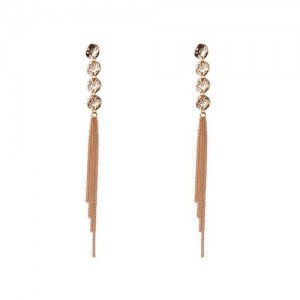 Rhinestone Embellished Long Tassel Alloy Fashion Earrings