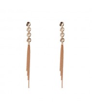 Rhinestone Embellished Long Tassel Alloy Fashion Earrings