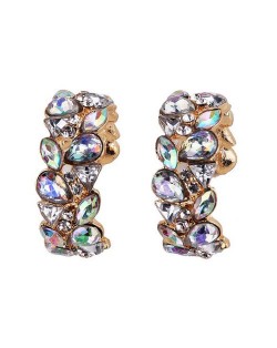 Rhinestone Embellished Leaves High Fashion Shining Costume Earrings