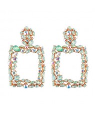Rhinestone Embellished Square Fashion Costume Statement Earrings - Green