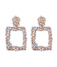 Rhinestone Embellished Square Fashion Costume Statement Earrings - Blue