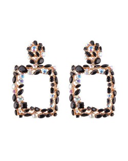 Rhinestone Embellished Square Fashion Costume Statement Earrings - Black