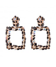 Rhinestone Embellished Square Fashion Costume Statement Earrings - Black